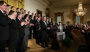 The 2007 Stanley Cup Champions meet with U.S. President George W. Bush at the White House.