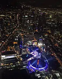 Night view of Crypto.com Arena (formerly known as the Staples Center)