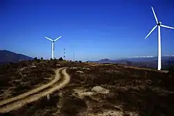 A hill with wind turbines near Stara Kresna