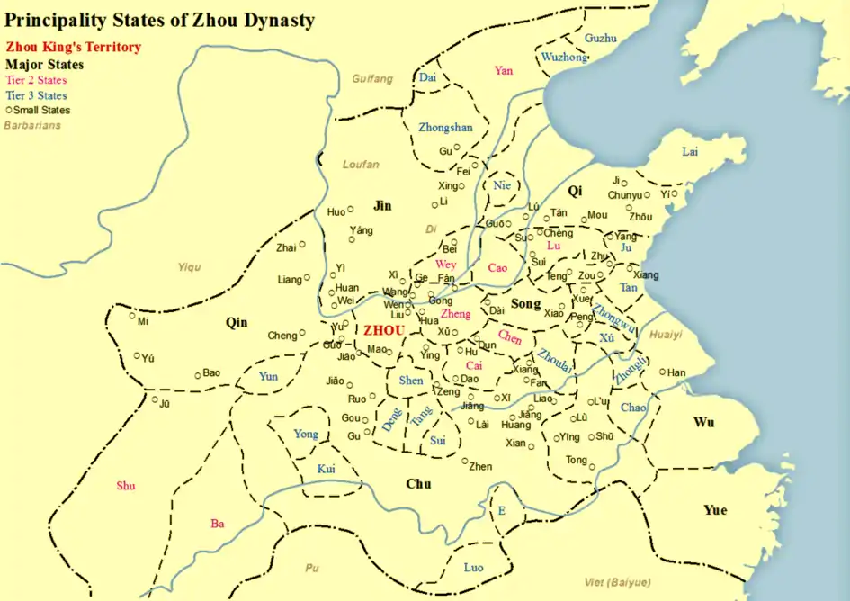 Map showing states of the Zhou dynasty