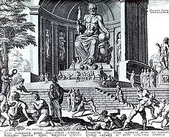 16th century artistic representation on how the Statue of Zeus at Olympia might have looked like.