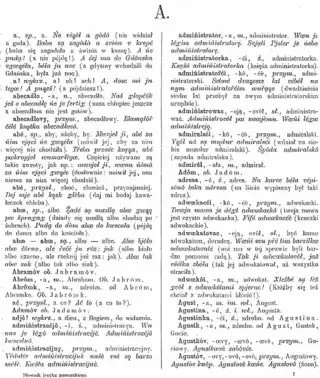 Page of Stefan Ramułt Pomeranian (Kashubian language) Dictionary 1893