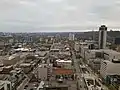 Looking East from the 24th floor of Stelco Tower. Landmark Place, Hamilton's tallest building, as well as the Niagara Escarpment can be seen to the right.