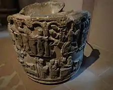 Baptismal font (11th-century) in the Musée de l’Œuvre Notre-Dame