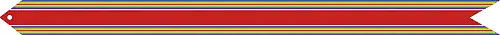 A red streamer with horizontal rainbow stripes along the top and bottom