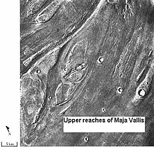 Streamlined islands in Maja Valles as seen by Viking showed that large floods occurred on Mars.  Image is located in Lunae Palus quadrangle.