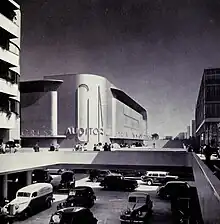 A full scale street intersection in the City of the Future at the Futurama exhibit at the 1939 New York World's Fair