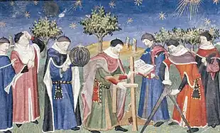 image of early 15th century clerks using geometry to study astronomy