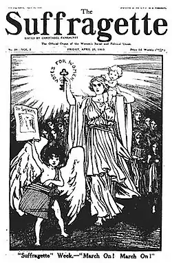 Image 18Cover of WSPU's The Suffragette, April 25, 1913 (after Delacroix's Liberty Leading the People, 1830) (from History of feminism)