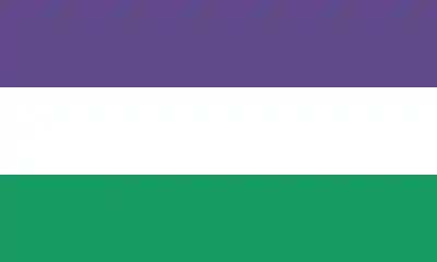 The flag of the suffragettes (United Kingdom). Purple represents loyalty and dignity, white purity and green hope.