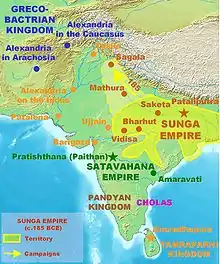 Pataliputra as a capital of Shunga Empire. Approximate greatest extent of the Shunga Empire (c. 185 BCE).