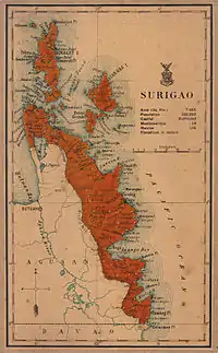 An old map showing the current territories of the province as part of the historical province of Surigao