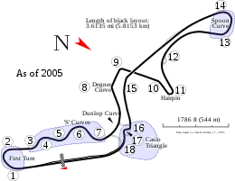 The Suzuka circuit has eighteen corners and runs in a figure-of-eight configuration, with a crossover bridge. The pit-lane entrance is located on the inside of the seventeenth corner and the pit-lane exit is located on the inside of the approach to the first turn.