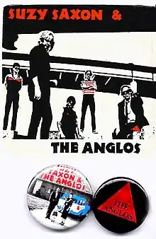 Suzy Saxon & the Anglos, 7-inch 45 (1983), plus promotional pins