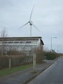 Enercon E-66 at Swaffham's Ecotech centre, showing observation deck below nacelle