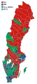 Votes by municipality. The municipalities are the color of the party that got the most votes within the coalition that won relative majority.