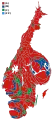 Cartogram of the map to the left with each municipality rescaled to the number of valid votes cast.