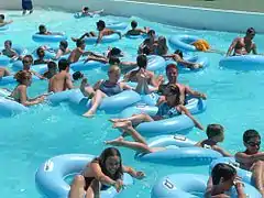 A water park with a wave pool