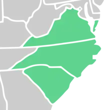 Symphyotrichum grandiflorum distribution map: North Carolina, South Carolina, and Virginia (US)