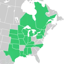 Symphyotrichum ontarionis distribution map: Canada — Ontario and Québec; US — Alabama, Illinois, Indiana, Iowa, Kansas, Kentucky, Louisiana, Michigan, Minnesota, Mississippi, Missouri, Nebraska, New York, North Carolina, Oklahoma, Pennsylvania, South Dakota, Tennessee, Texas, Vermont, and Wisconsin.