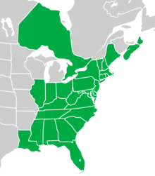 Symphyotrichum undulatum native distribution map: Canada — Nova Scotia and Ontario; US — Alabama, Connecticut, Delaware, District of Columbia, Florida, Georgia, Illinois, Indiana, Kentucky, Louisiana, Maine, Maryland, Massachusetts, Mississippi, New Hampshire, New Jersey, New York, North Carolina, Ohio, Pennsylvania, Rhode Island, South Carolina, Tennessee, Vermont, Virginia, and West Virginia.