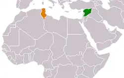 Map indicating locations of Syria and Tunisia