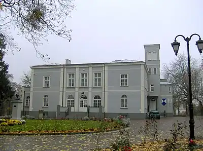 General Dominik Dziewanowski's Szafarnia manor (with Chopin's bust in front) where Chopin vacationed in 1824 and 1825; now a Chopin Center