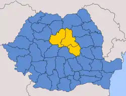 Present-day counties of Harghita, Covasna, and Mureș within Romania