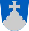 Töysä district (Finland): Azure, a pile invected reversed, from which emerges a cross with 'arched' arms.