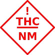 a red diamond with a red exclamation point and the red text 'THC' and 'NM' inside