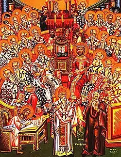 Image 13A depiction of the Council of Nicaea in AD 325, at which the Deity of Christ was declared orthodox and Arianism condemned (from Trinity)