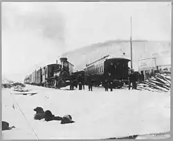 Trains of the Tanana Valley Railroad at the station in Fox, Alaska, in 1916