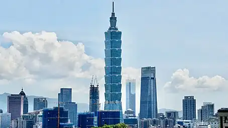 Taipei's CBD skyline, with Taipei 101 in the (Xinyi Special District)