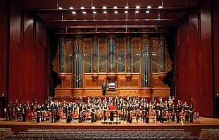 Image 23Apo Hsu and the NTNU Symphony Orchestra on stage in the National Concert Hall in Taipei and Play Saint-Saens's Organ Symphony No. 3 (from Culture of Taiwan)