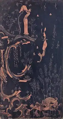 Detail of a painting on the Tamamushi Shrine