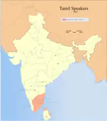 Image 15Distribution of Tamil speakers in South India and Sri Lanka (1981). (from Tamils)