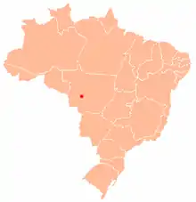 Map of Brazil with approximate location of Tapirapuã highlighted in red