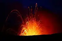 The active volcano, Mount Yasur, at dusk.