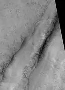 Tantalus Fossae, as seen by HiRISE.  Click on image to see dust devil tracks.