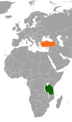 Map indicating locations of Tanzania and Turkey