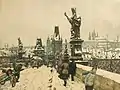 The Prague Castle from Charles Bridge in winter, signed in pencil lower right