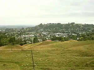 Te Kūiti viewed from the south-west as SH3 climbs out of the town.