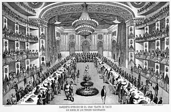 Illustration of a banquet held in the Teatro Tacón