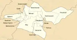 Location of Damavand County in Tehran province