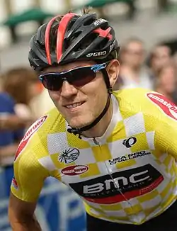 Tejay van Garderen in the yellow jersey.