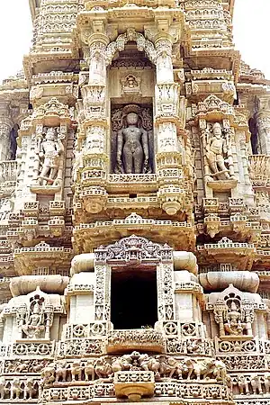 Detail of the Jain Kirti Stambha tower, Chittor Fort