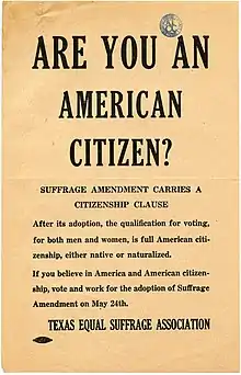 Broadside distributed by the Texas Equal Suffrage Association