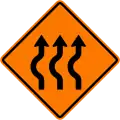 Diverted traffic, first to left, 3 lanes