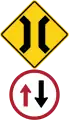 Narrow bridge - give way to oncoming vehicles (used at traffic bottleneck points)