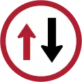 Give way to oncoming vehicles (used at traffic bottleneck points)